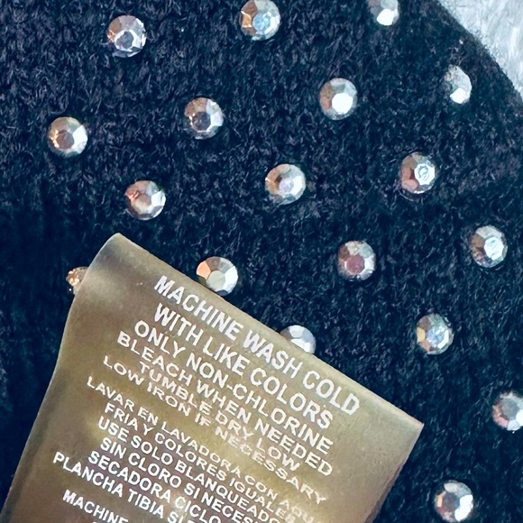 🌹Calvin Klein Open-front Knit Poncho w/Rhinestone Decor, One Size, Black/Silver - Picture 7 of 7